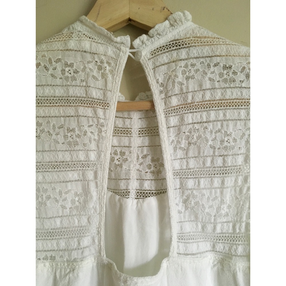Altar'd State White Lace Pintuck Sleeveless Tiered Boho Mini Dress Medium - Picture 8 of 11